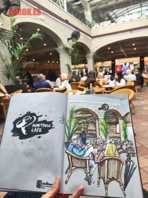 Dibujo Urbano Montroig Cafe Usk Sitges Restaurante Sketcher 300x100000
